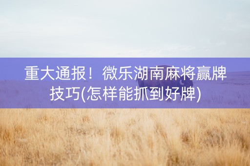 分享决窍“微乐湖南麻将怎么能赢!其实确实有挂