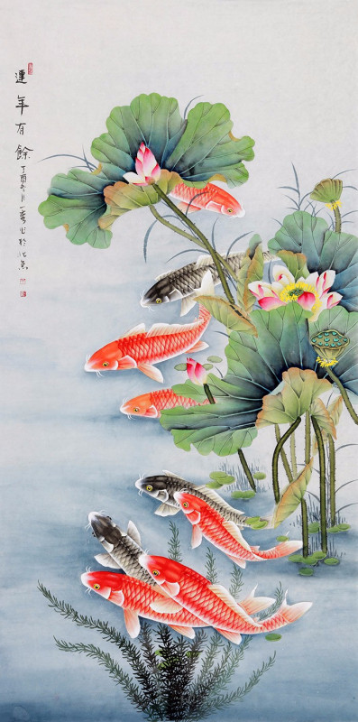 办公室挂莲花水鱼图好吗（办公室挂莲花画）